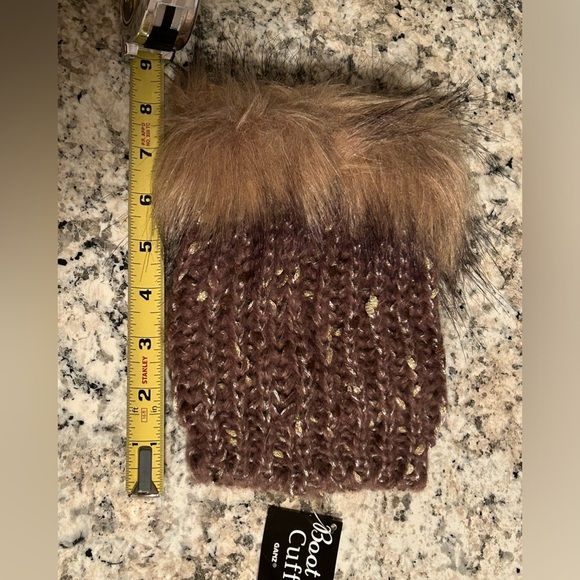 NWT Ganz Faux Fur Boot Cuffs Brown Gold Metallic Knit - Picture 9 of 11